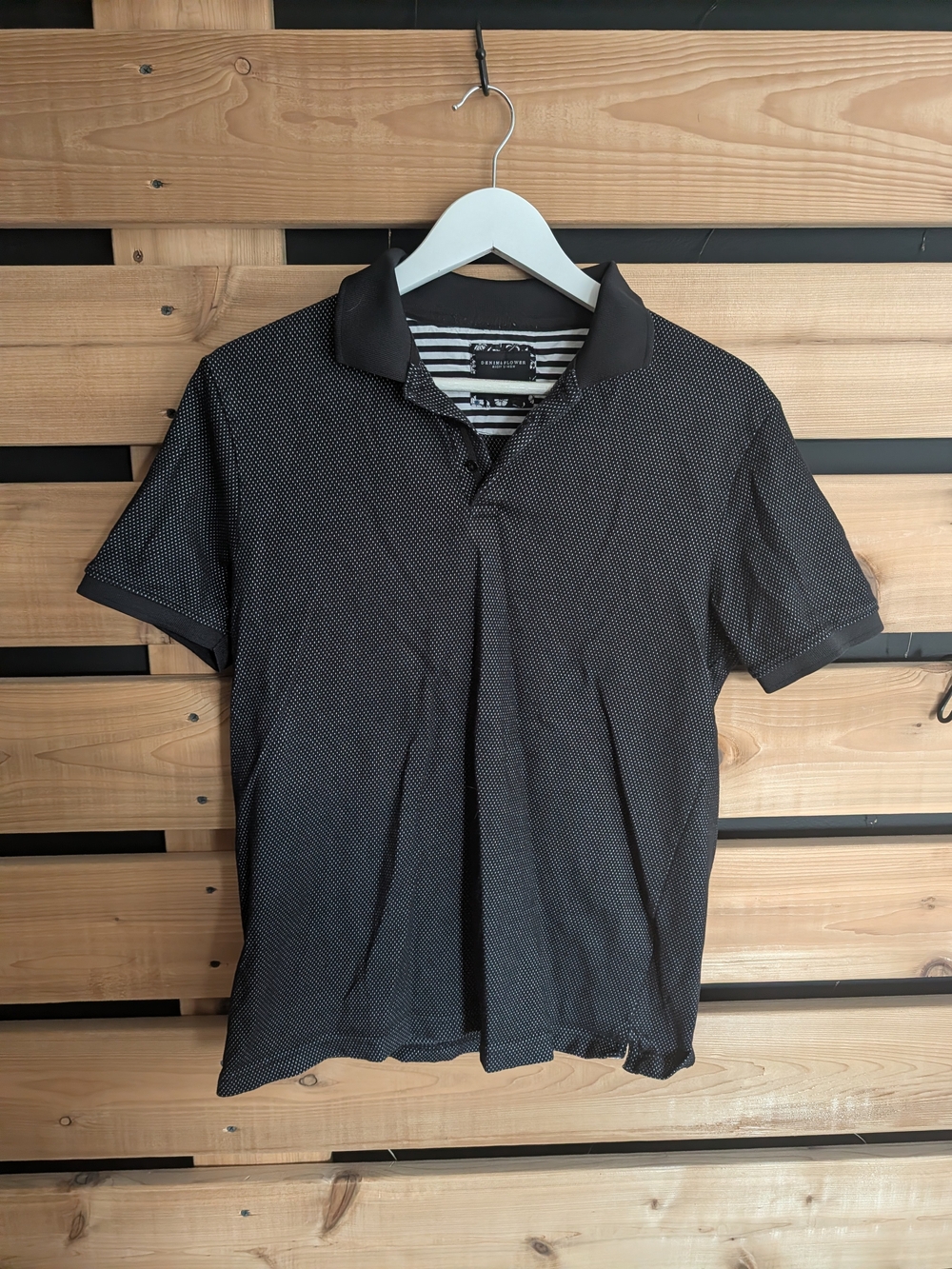 Striped Detail Black Polo Shirt